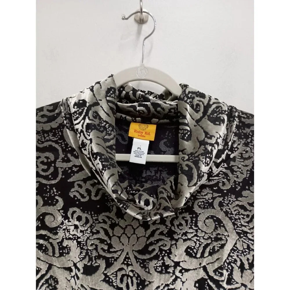 Ruby Rd Womens Top Large Petite Silver Black‎ Floral Burnout Velvet Whimsygoth - Picture 2 of 12